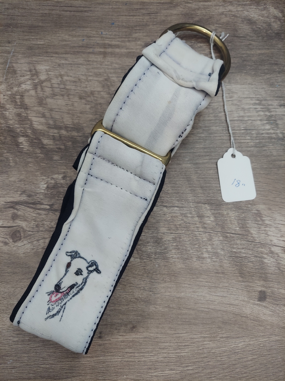 Custom Martingale Dog Collar 2" Embroidered Greyhound Soft Off-White 18"